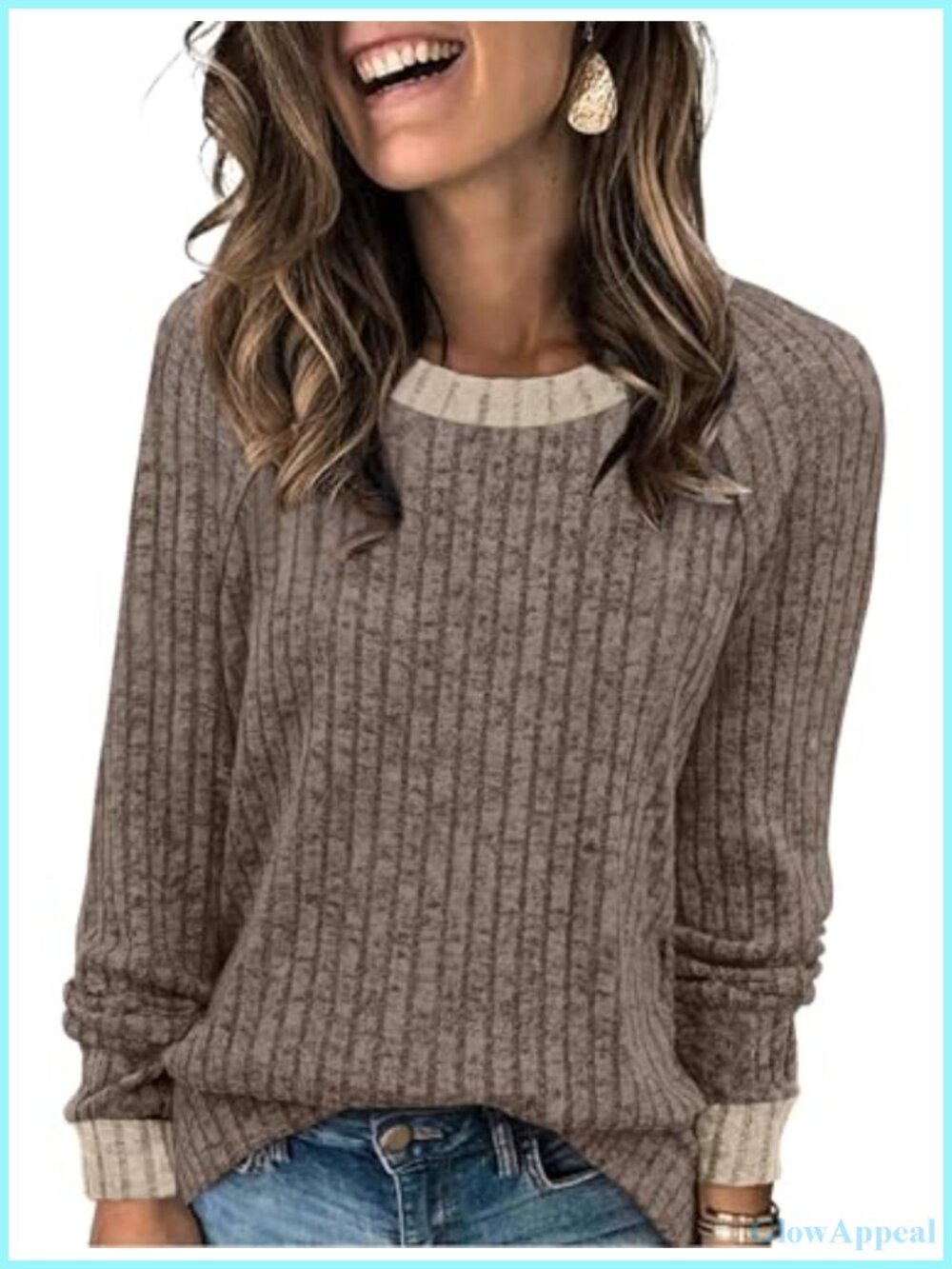 Womens Long Sleeve Tunic Sweater Lightweight Color Block Soft Fall Winter Top
